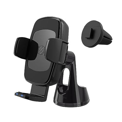 Scosche UQ3WDV-SP Windshield/Dashboard/Vent Qi-Certified 15W Wireless Charging Universal Cell Phone Car Mount, Adjustable Hands-Free Cell Phone Holder with Stick Grip, Black - style: Windshield / Dash / Vent