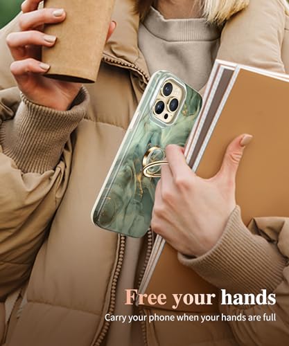 GVIEWIN Marble Cell Phone Ring Holder, Metal Kickstand Grip 360° Rotation - color: B-Desert Dream/Green