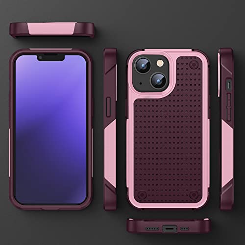 Designed for iPhone 14 Case iPhone 13 Case 2 in 1 Gift Militay Grade Drop Protective Rugged Heavy Duty Cover Shockproof Case for iPhone 14 Phone Case for Women Men boy Girl (Pink+Rose Red) - color: Pink+Rose Red
