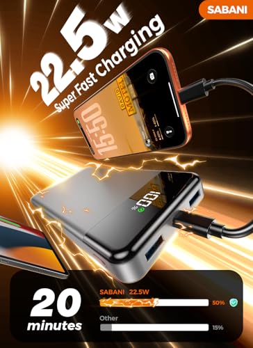 SABANI Portable Charger 35000mAh Power Bank, 4 Built in Cable Big Capacity - color: Silver