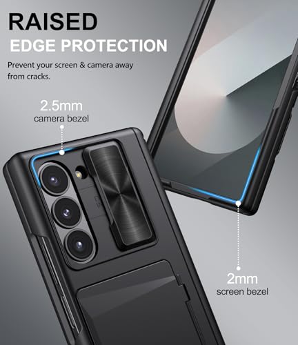 for Samsung Galaxy Z Fold 6 Case, Card Holder & Belt Clip, Black - color: Black-B