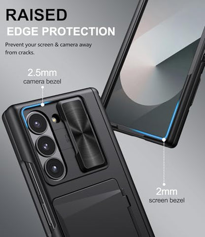 for Samsung Galaxy Z Fold 6 Case, Card Holder & Belt Clip, Black - color: Black-B