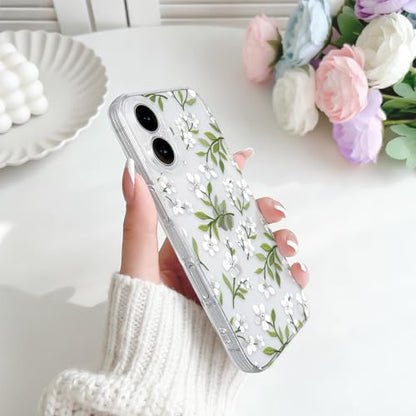 NITITOP Compatible with iPhone 15 Pro Case Clear Cute Flower - White | Branch, Floral, Precision camera cutouts, For girl woman, Slim fit, Soft TPU, Shockproof - color: White