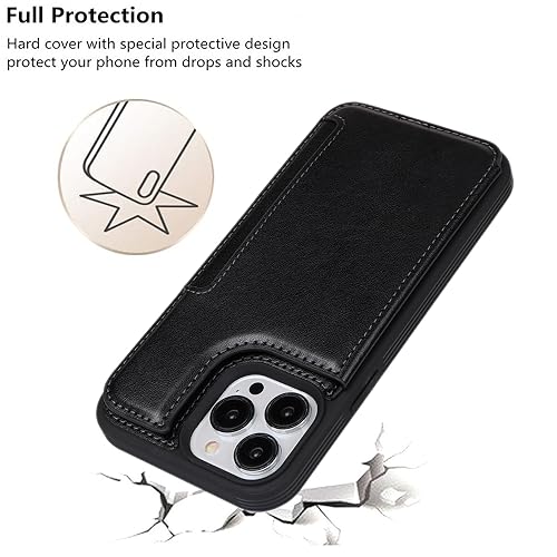 iCoverCase Compatible with iPhone 13 Pro Case with Card Holder, Wallet Phone Case for Women Men RFID Blocking PU Leather Protective Case 6.1 Inch (Black) - color: Black