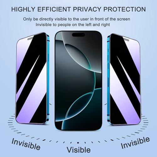 2 Pack Compatible with iPhone Privacy Screen Protector, Anti-Spy Anti-Blue Light Eye Protection Tempered Glass Film, Scratch Resistant, Full Coverage, Case Friendly (for iPhone 16 Pro Max) - size: for iPhone 16 Pro Max