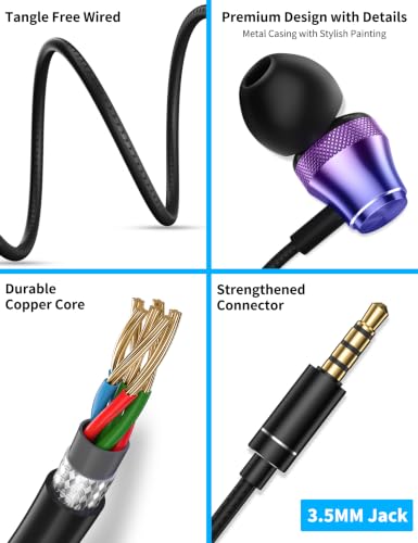 Wired Earbuds for Chromebook Laptop PC,3.5mm in Ear Headphones for Kindle - color: Purple Rose