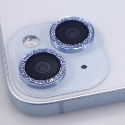 BONVAN for iPhone 15/15 Plus Camera Lens Protector Bling Glitter Metal Crystal Tempered Glass Screen Accessories Sparkly Lens Cover, also Compatible with iPhone 16e (2PCS) (Blue) - color: Blue