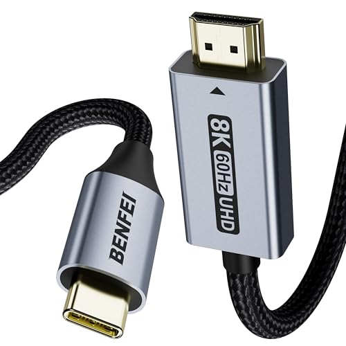BENFEI USB C to HDMI 2.1 Cable (8K@60Hz, 4K@240Hz, 6ft, Aluminum Shell, Nylon Braided) Compatible with iPhone 15/16 Pro/Max, MacBook Pro/Air 2023, iPad Pro, Surface Book 2 More - size: 6 Feet, style: 8K@60Hz