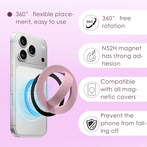 Magnetic Silicone Ring Grip Phone Holder, Rotating Finger Loop Ring Grip Holder, Soft and Portable, Strong Magnetic Attraction, Compatible with Magsafe for iPhone and Samsung Case (Pink) - color: Pink