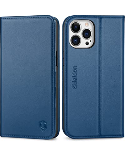 SHIELDON Genuine Leather Wallet Case for iPhone 13 Pro Max 2021, Royal Blue | RFID Blocking, Credit Card Holder, Magnetic Closure, Kickstand, Folio Design, Shockproof Phone Cover - color: Royal Blue