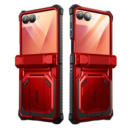 i-Blason for Samsung Galaxy Z Flip 7 Case with Stand & Belt-Clip, Red | Built-in Screen Protector, Hinge Protection, Belt-Clip, KickStand, Full-Body Protection, Military - color: Ruddy