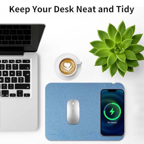 Fast Wireless Charging Mouse Pad 15W, Office Desk Pad with Ultra-Smooth Surface Non-Slip Rubber Base, Waterproof Mousepad for Computers/Office/Work/Home/Pad for iPhone Samsung (Blue) - color: Blue