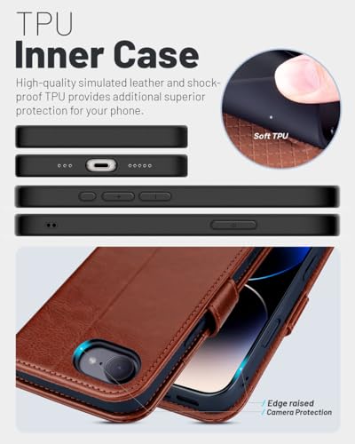 OCASE for iPhone 17e/iPhone 16e Wallet Case, Card Holder, Brown | RFID Blocking, Kickstand, Magnetic Closure, PU Leather Flip Folio, Shockproof TPU Shell, Protective Phone Cover (6.1") - color: Brown
