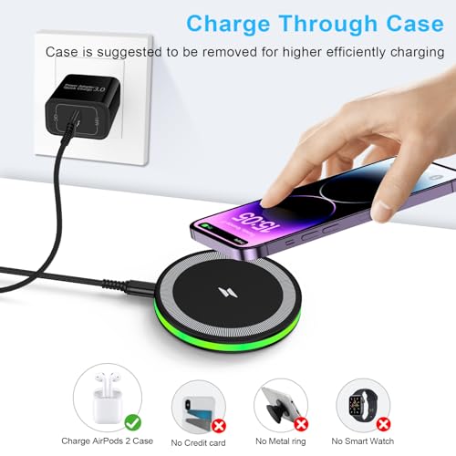 Wireless Charger Fast Charging Pad Android Charging Station Wireless Phone Charger for Android Samsung Galaxy S25 Ultra S25 Plus S25 S24 S23 S22 S21 S20 S10, iPhone 16 Pro Max Plus 15 14 13 12
