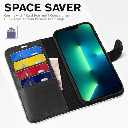 TUCCH Wallet Case for iPhone 13 Pro Max (6.7"), 4 Card Slots, Black & White - color: Black & White