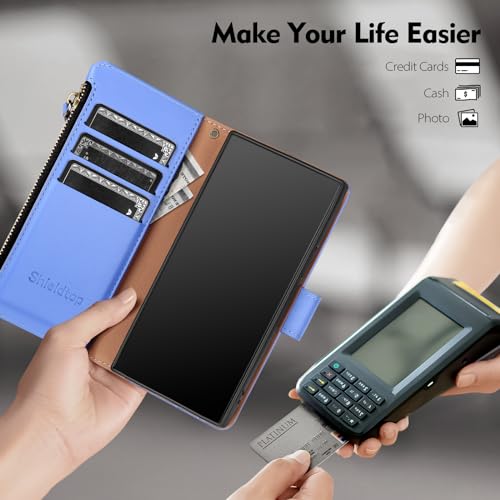Shieldtop Compatible with Samsung Galaxy S23 Ultra 5G Wallet Case with Card Holder,Women Men RFID Blocking PU Leather Phone Case Flip Protective Cover Wrist Strap Zipper Credit Card Slots,Purple Blue - color: Purple Blue, size: Galaxy S23 Ultra - 6.8"
