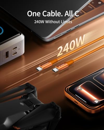 2-Pack 1ft 240W USB C to C Cable, CarPlay Auto Connection - color: Orange, size: 1 ft (12 in)