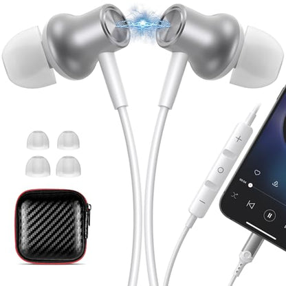 ACANDYA MFi-Certified Wired Headphones for Apple iPhone 14 13 Pro XR Silver - color: Silver
