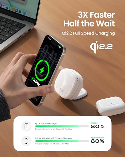 VRURC 3 in 1 Charging Station for Apple,Qi2.2 25W Wireless Charger Dock - color: White