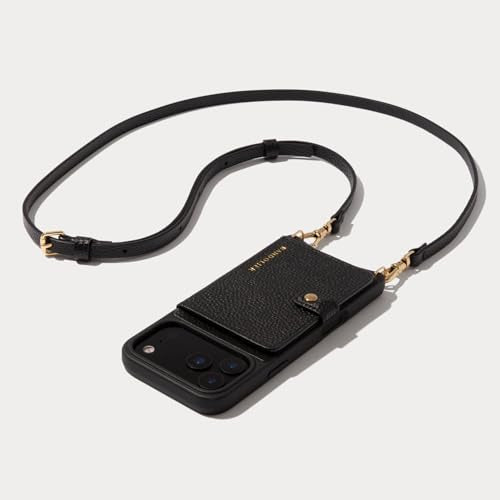 Bandolier Mila Leather Crossbody MagSafe Case iPhone 17 Pro Max- Black/G | Crossbody leather phone case. Built-in card-holder. Adjustable & removable strap. MagSafe Design. Phone drop protection. - color: Black/Gold, size: Iphone 17 Pro Max