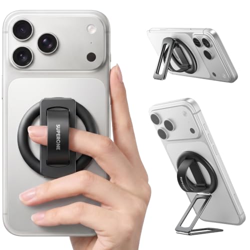 SUPERONE MagSafe Phone Grip, Dual-Fold Silicone Loop Stand for iPhone