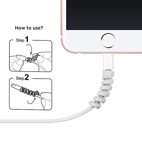 Jetec 12 Pcs Charging Cable Protector Silicone Spiral Charger Cable Saver - color: Gray and Black