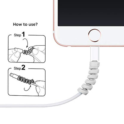 Jetec 12 Pcs Charging Cable Protector Silicone Spiral Charger Cable Saver - color: Gray and Black