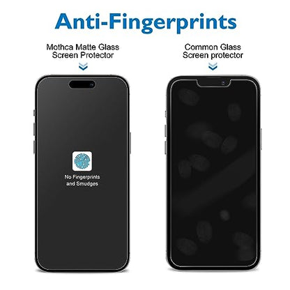 Mothca 2 Pack Matte Glass Screen Protector for iPhone 15 Pro [6.1 inch] + 2 Pack Camera Lens Protector, Anti-Glare & Anti-Fingerprint Case Friendly Tempered Glass Film, Bubble Free, Smooth as Silk