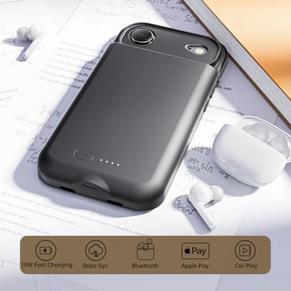 GIN FOXI Battery Case for iPhone 17 AIR, Charging Case Charger 8500mAh Ultra-Slim Lightweight Powerful Battery Pack 15W Fast Rechargeable Anti-Fall TPU Juice Box for iPhone 17 AIR (6.5") Black