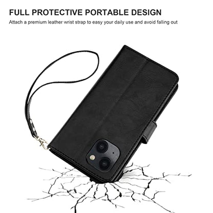 Bocasal Detachable Wallet Case Card Holder for iPhone 14, Black | RFID Blocking Kickstand Card Slots Holder PU Leather Magnetic Shockproof Wrist Strap Removable Flip Protective Cover 6.1 inch - color: Black