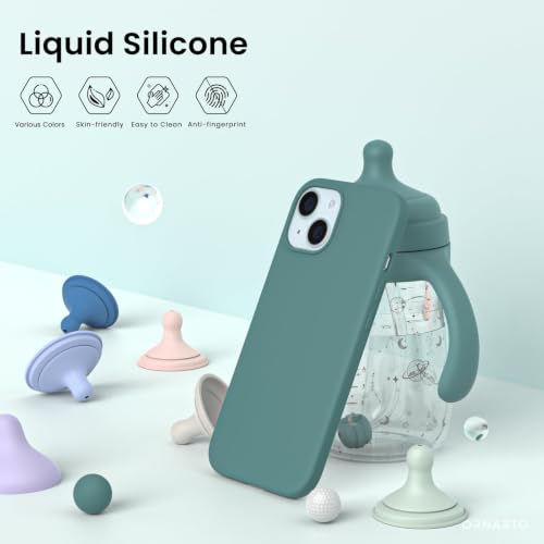 ORNARTO Compatible with iPhone 15 Case 6.1, Slim Liquid Silicone 3 Layers Full Covered Soft Gel Rubber Phone Case, Anti-Scratch Shockproof Protective Cover 6.1 Inch, Pine Green - color: Pine Green