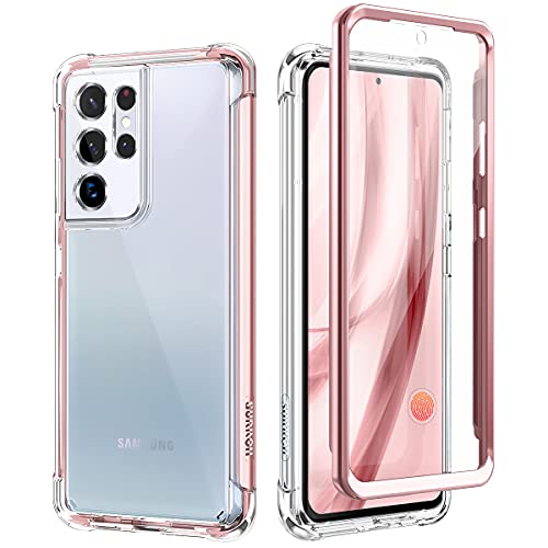 SURITCH for Samsung Galaxy S21 Ultra Clear Case 6.8", [Built-in Screen Protector] Full Body Protective Hard Shell+Soft TPU Phone Case for Samsung S21 Ultra -(Rose Gold Edge) - color: Rose Gold Edge