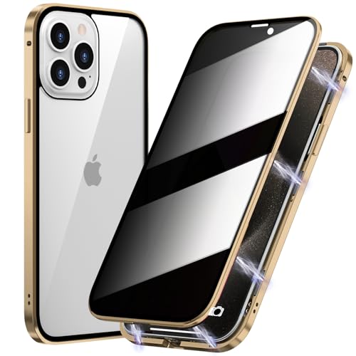Magnetic Titanium for iPhone 15 Pro Privacy Screen Case Full Body Cover - color: Gold Titanium, size: iPhone 15 Pro
