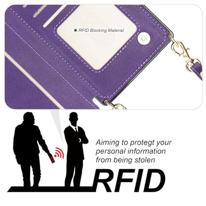 Bocasal Crossbody Wallet Case with Strap for iPhone 16 Pro Max, Purple | RFID Blocking Card Slot Holder, Magnetic Flip Folio Purse Case, PU Leather Zipper Handbag Detachable Lanyard Strap 6.9 Inch - color: Purple