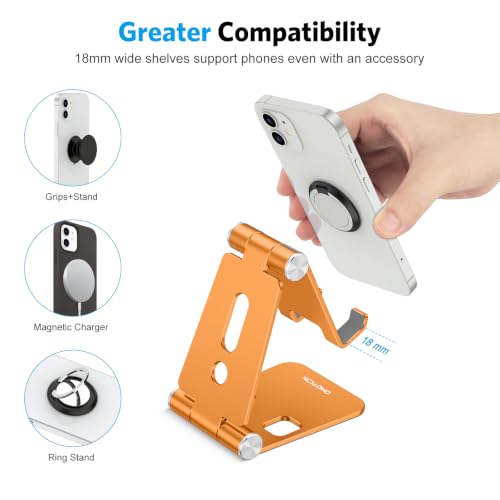 OMOTON Foldable Cell Phone Stand, C4 Portable Aluminum Phone Holder - color: Orange