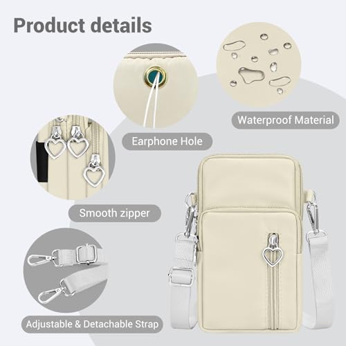 YINHEXI Small Crossbody Bags for Women Trendy, Mini Triple Compartment Cell Phone Crossbody Wallet Purses - color: Cream White-2