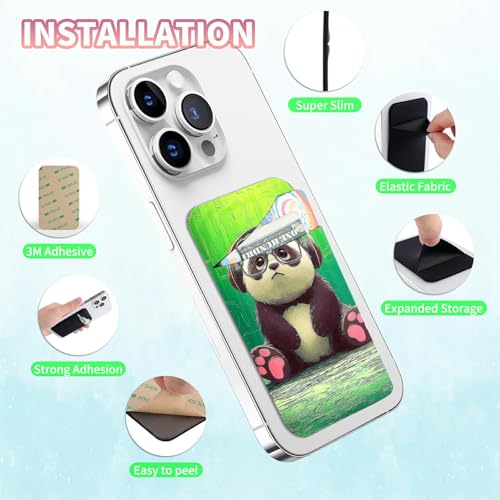 Phone Credit Card Holder Stick on, Cell Phone Pocket Self Adhesive Stretchy Stick on Wallet ID Credit Card Case Pouch Sleeve with Flap for All Smartphones, Forest Panda - color: Forest Panda