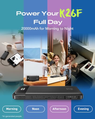 Orfeika 20000mAh Power Bank, Portable Charger with 4 Built-in Cables - color: Black