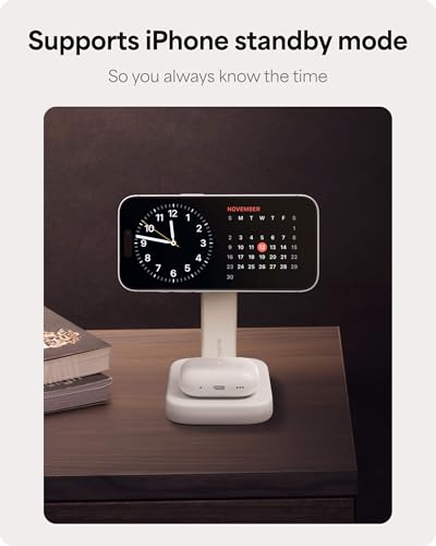 Mophie 2-in-1 Wireless Charging Stand - Qi2-Certified, MagSafe Charger for iPhone & AirPods – Fast Charging Station with Adjustable Phone Stand & Cable Management – Up to 15W Power - color: White, size: 2-in-1 iPhone/ Apple Airpods Charging Stand