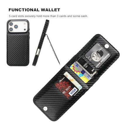 KIHUWEY for iPhone 17 Pro Max Wallet Case Card Holder, Carbon Black | Credit Card Slots, PU Leather, Kickstand, Flip Heavy Duty Protection Cover for Men and Women - color: Carbon Black