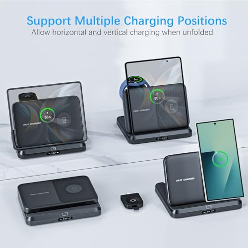 for Samsung Galaxy Z Fold 8 Ultra 7 6 Wireless Charger Station, 3 in 1 Foldable Wireless Charging Stand Fast Charging Dock for Galaxy Z Flip 8 / Galaxy S26/S26 Ultra/Galaxy Watch/Galaxy Buds