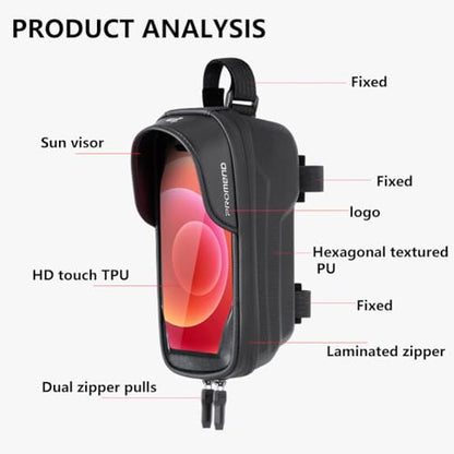 Waterproof Bike Frame Bag - MTB/Road Bike Top Tube Phone Holder | for Phones Under 6.5" Universal Bicycle Phone Pouch with Rain Cover & Shockproof Design, Commuter Cycling Accessories