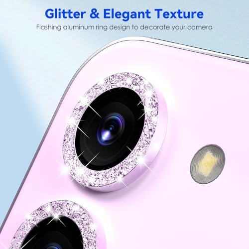 CloudValley [3 Pcs for Samsung Galaxy S24 / S23 / S23 Plus Camera Lens Protector, 9H Tempered Glass + Aluminum Alloy Metal Individual Lens Protective Ring 5G 2023, Glitter Purple - color: Glittler Purple