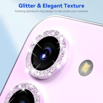 CloudValley [3 Pcs for Samsung Galaxy S24 / S23 / S23 Plus Camera Lens Protector, 9H Tempered Glass + Aluminum Alloy Metal Individual Lens Protective Ring 5G 2023, Glitter Purple - color: Glittler Purple
