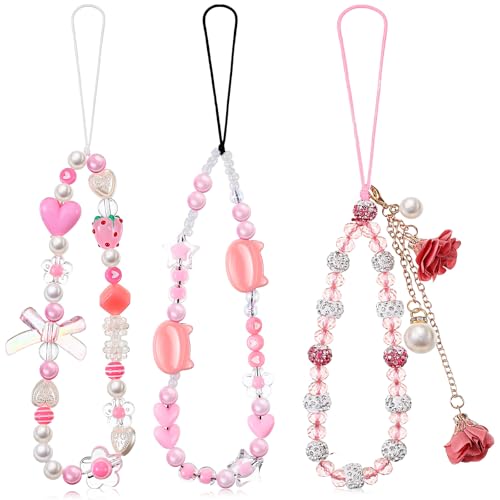 Ecally 3 Pcs Phone Charms Strap Camera Wrist Strap - color: White, style: Cute