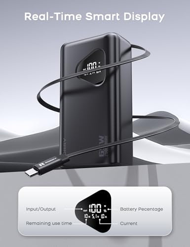 RORRY Laptop Power Bank, 25000mAh 65W Portable Charger Retractable Cables - color: Black
