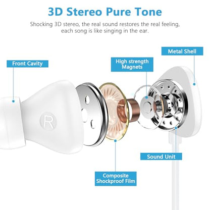 for iPhone 17 Earbuds Wired USB C Ear Buds for iPhone 17/17 Pro/17 Pro Max - color: White