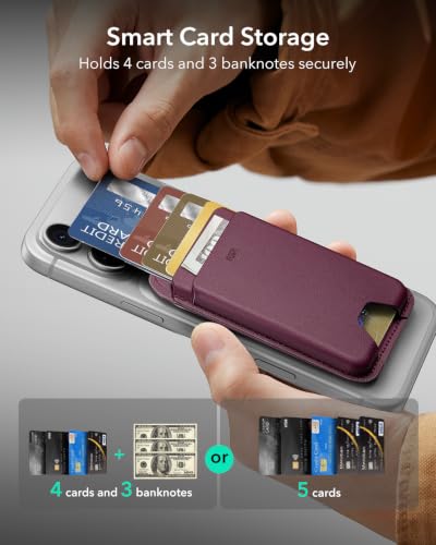 ESR for MagSafe Wallet, 5 Card Holder for Phone Case, RFID Blocking - color: Burgundy