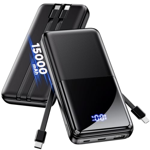 CFIAI Portable Charger 15000mAh Slim Power Bank with Built in Cables - color: Jet