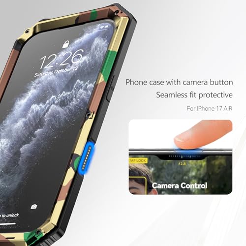 Lunivop Compatibility with iPhone Air Case 6.5'' 2025 Heavy Duty with Built in Screen Protector Lens Protection Rugged Stand 360 Full Body Military Grade Metal Bumper Phone Cases Men 17 Air Camouflage - color: Camouflage, size: iPhone 17 Air 6.5 2025